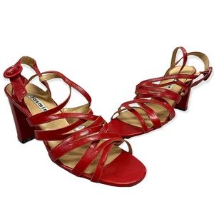 Jasmin - Leather - Red - Sling Back Strappy Open Toe Heels - Size 6.5